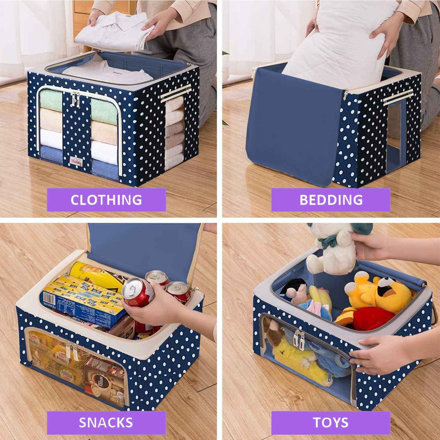 Collapsible Large Size Storage Organizer with Metal Supports