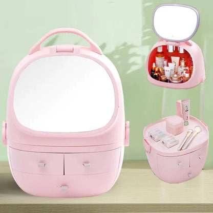 Portable Cosmetic Organizer With led light Mirror