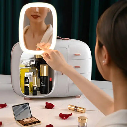 Modern Makeup Organizer Box with LED Mirror