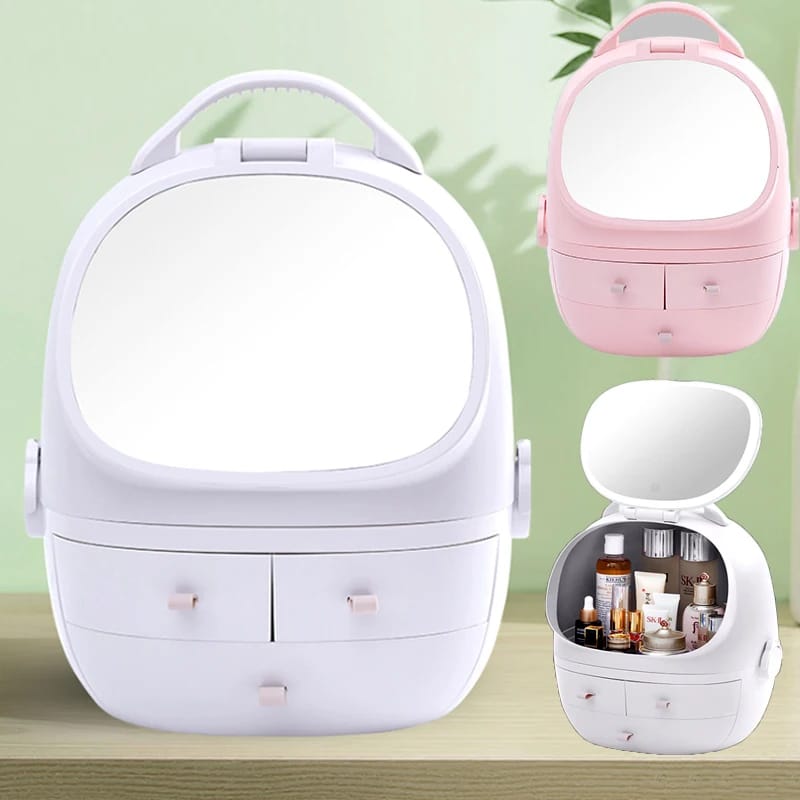 Portable Cosmetic Organizer With led light Mirror