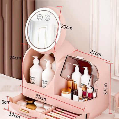 Creative Cosmetic Organizer with Mirror, Led Light and Fan.