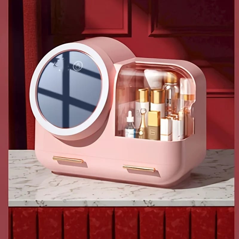 Creative Cosmetic Organizer with Mirror, Led Light and Fan.