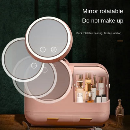 Creative Cosmetic Organizer with Mirror, Led Light and Fan.