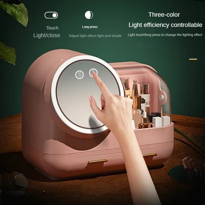 Creative Cosmetic Organizer with Mirror, Led Light and Fan.