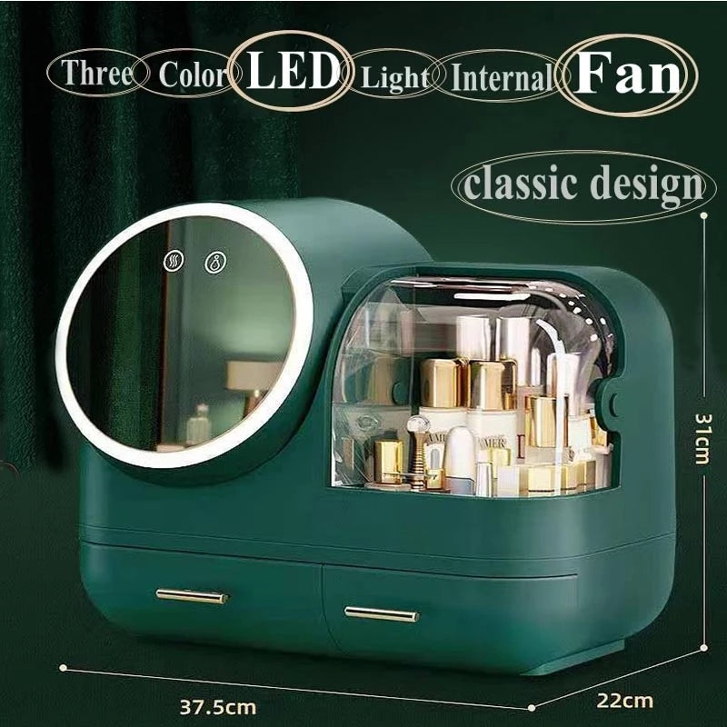 Creative Cosmetic Organizer with Mirror, Led Light and Fan.