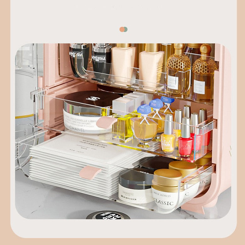 Clear View Cosmetic Organizer With Mirror & LED