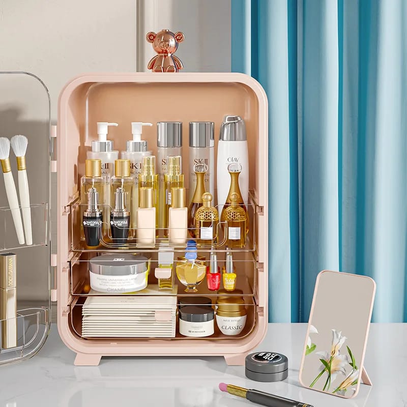 Clear View Cosmetic Organizer With Mirror & LED