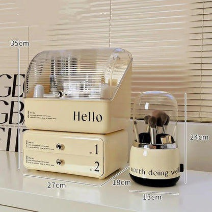 Exquisite Cosmetic Organizer with Dual Shelves and Brushes Holder