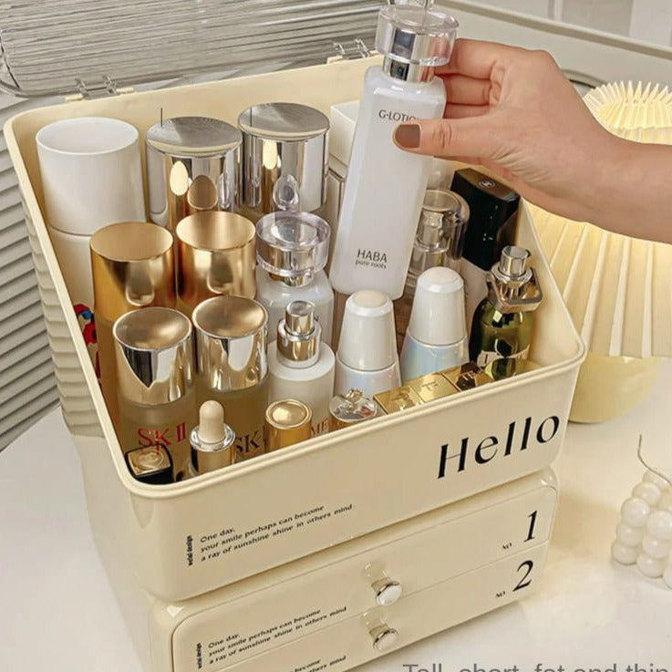 Exquisite Cosmetic Organizer with Dual Shelves and Brushes Holder