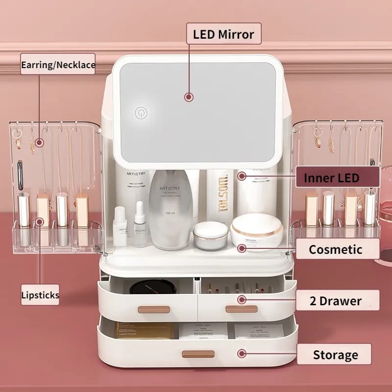 Grand Closet-Like Organizer With Mirror, LED & Drawers